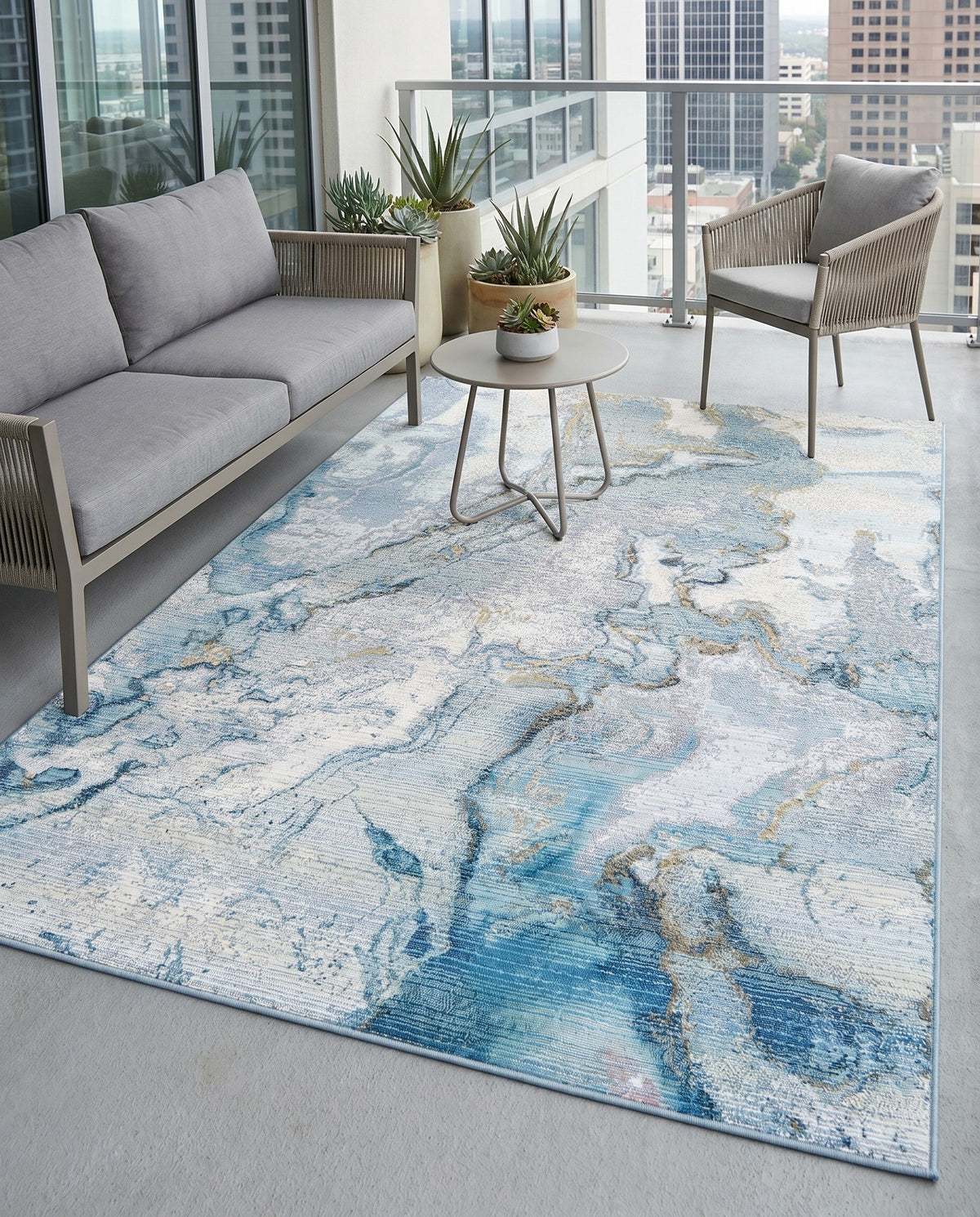 Urban Terrace Collection Area Rug -  Vertex Rectangle Blue and Ivory  lifestyle 18