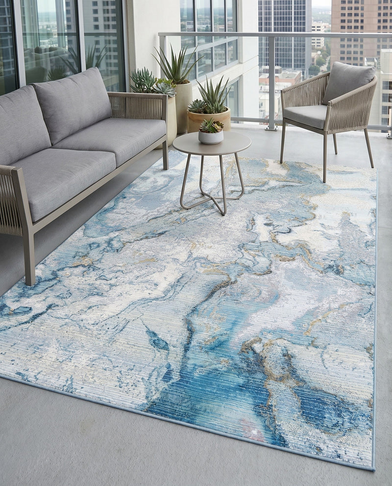 Urban Terrace Collection Area Rug -  Vertex Rectangle Blue and Ivory  lifestyle 18