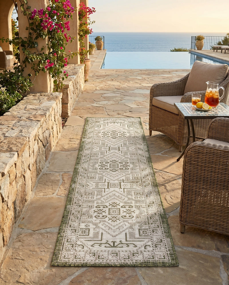 Tribal Terrace Treasures Collection Area Rug - Mayan Marina (Green) Runner Green  lifestyle 87