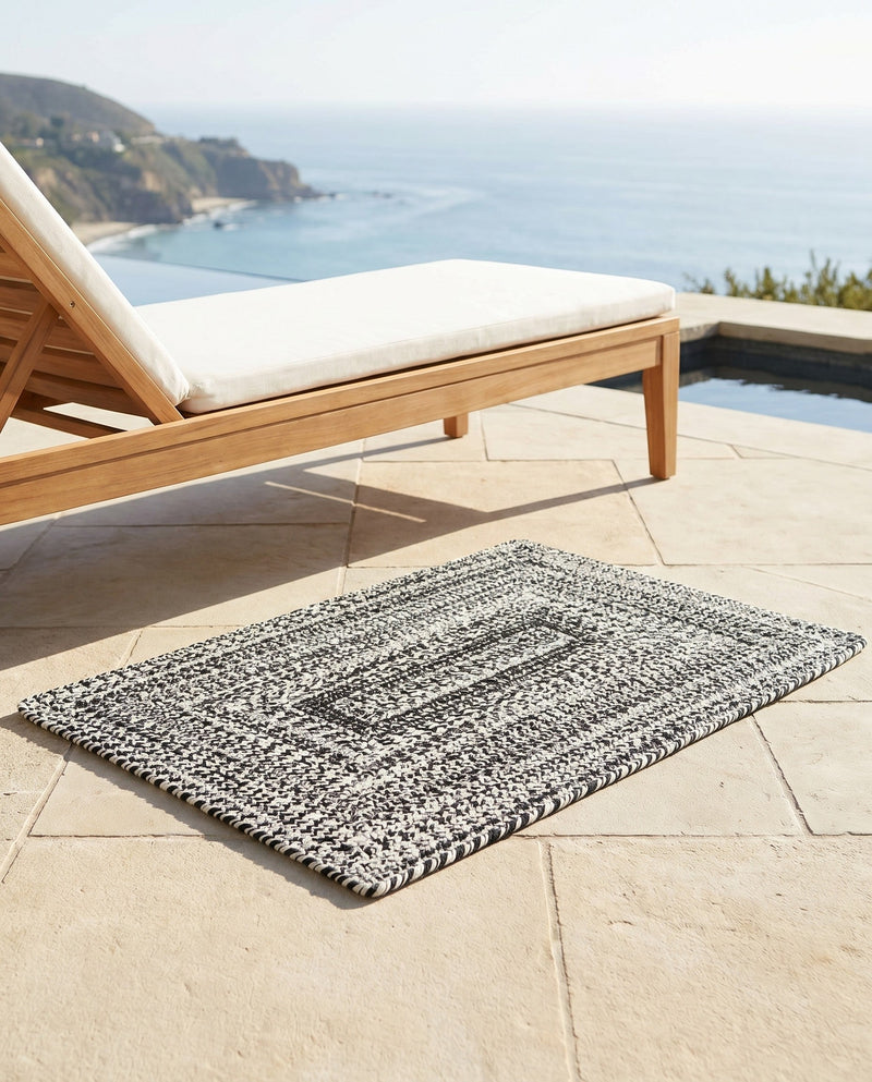Sustainable Strands Indoor-Outdoor Oasis Collection Area Rug -  Sandbar (Black and White) Rectangle Black and White  lifestyle 12