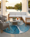 Urban Terrace Collection Area Rug -  Courtyard Round Blue and Ivory  lifestyle 60