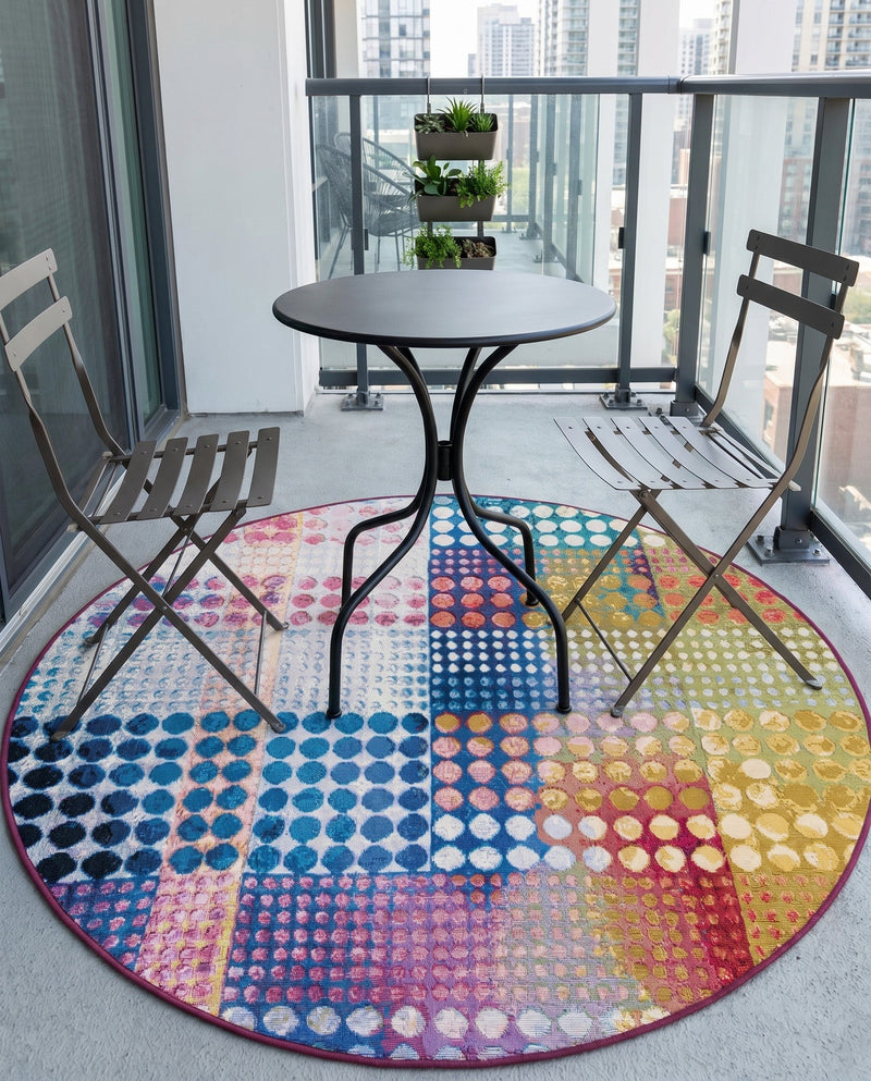 Urban Terrace Collection Area Rug -  Atrium Round Multi  lifestyle 50