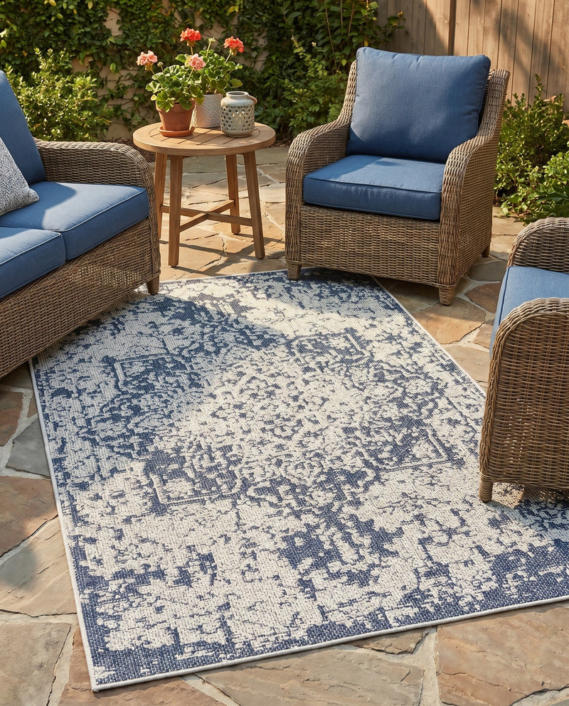 Patio Heritage Collection Area Rug - Santorini Rectangle Navy Blue  lifestyle 31