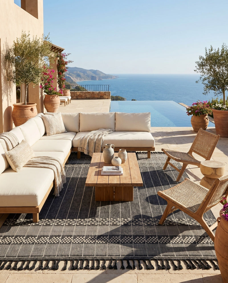 Sustainable Nomad Terrace Collection Area Rug - Reef Rectangle Charcoal Black  lifestyle 49