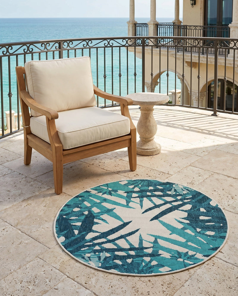 Seaside Blooms Collection Area Rug -  Provence Round Teal blue  lifestyle 79