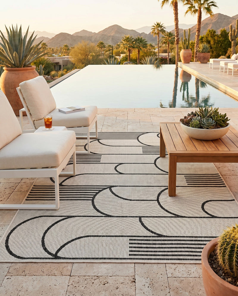 Urban Terrace Collection Area Rug -  Greenwich Rectangle White and Black  lifestyle 7