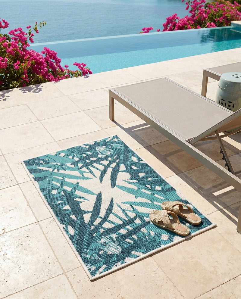 Seaside Blooms Collection Area Rug -  Provence Rectangle Teal blue  lifestyle 20