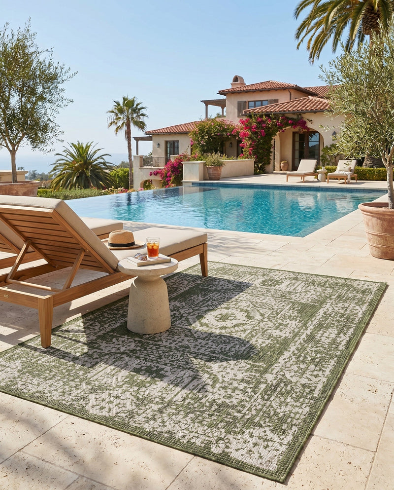 Patio Heritage Collection Area Rug - Savannah (Green) Rectangle Green  lifestyle 14