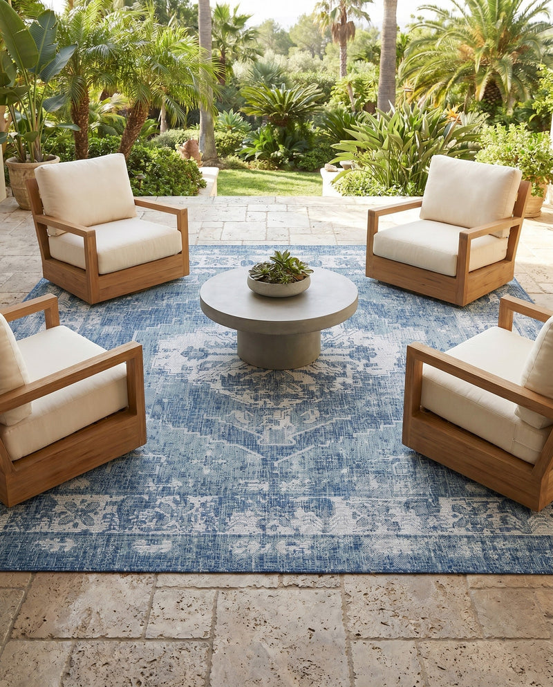Patio Heritage Collection Area Rug -  Augusta (Blue) Square Blue  lifestyle 78