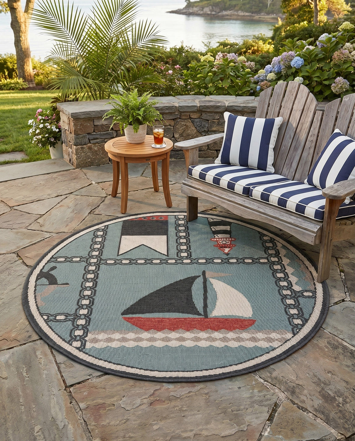 Seaside Haven Rugs Collection Area Rug -  Anchorage Round Blue  lifestyle 87