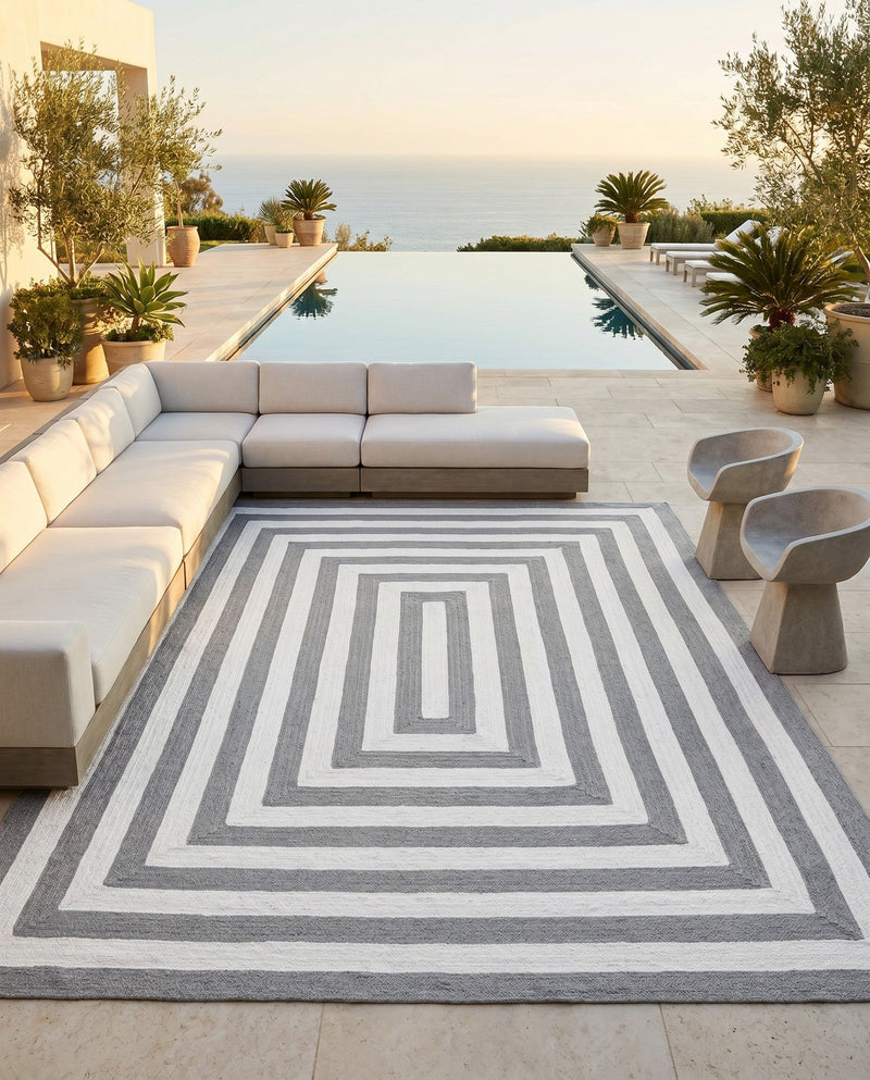 Sustainable Strands Indoor-Outdoor Oasis Collection Area Rug - Harborview Rectangle Gray and White  lifestyle 42