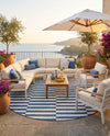 Seaside Stripes Collection Area Rug - Cabana (Blue) Round Blue  lifestyle 31
