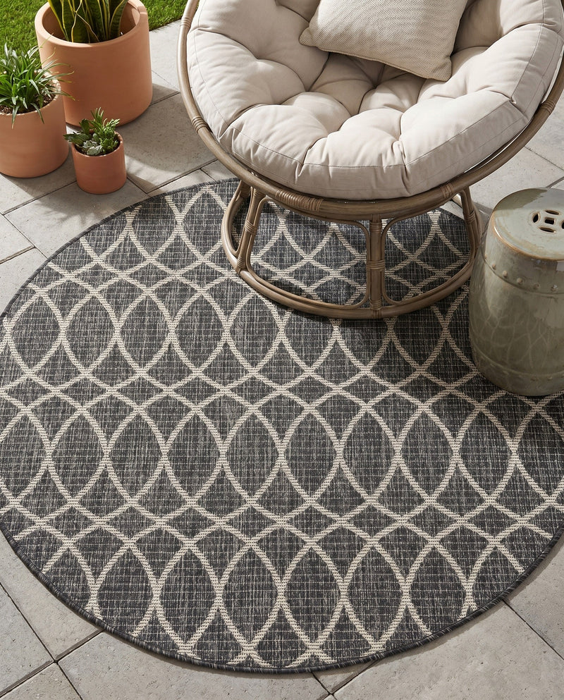 Savannah Pergola Collection Area Rug -  Pavilion (Charcoal) Round Charcoal  lifestyle 49