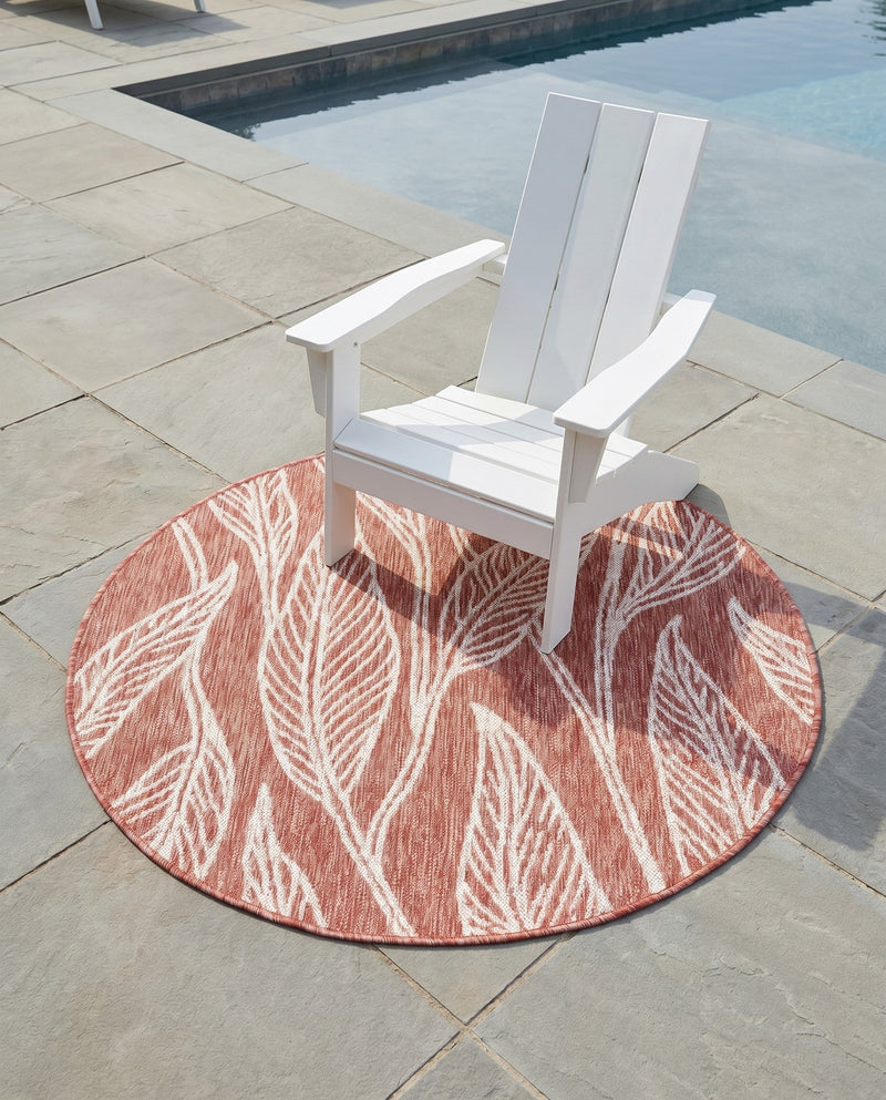 Seaside Blooms Collection Area Rug -  Evergreen (Rust Red) Round Rust Red  lifestyle 46