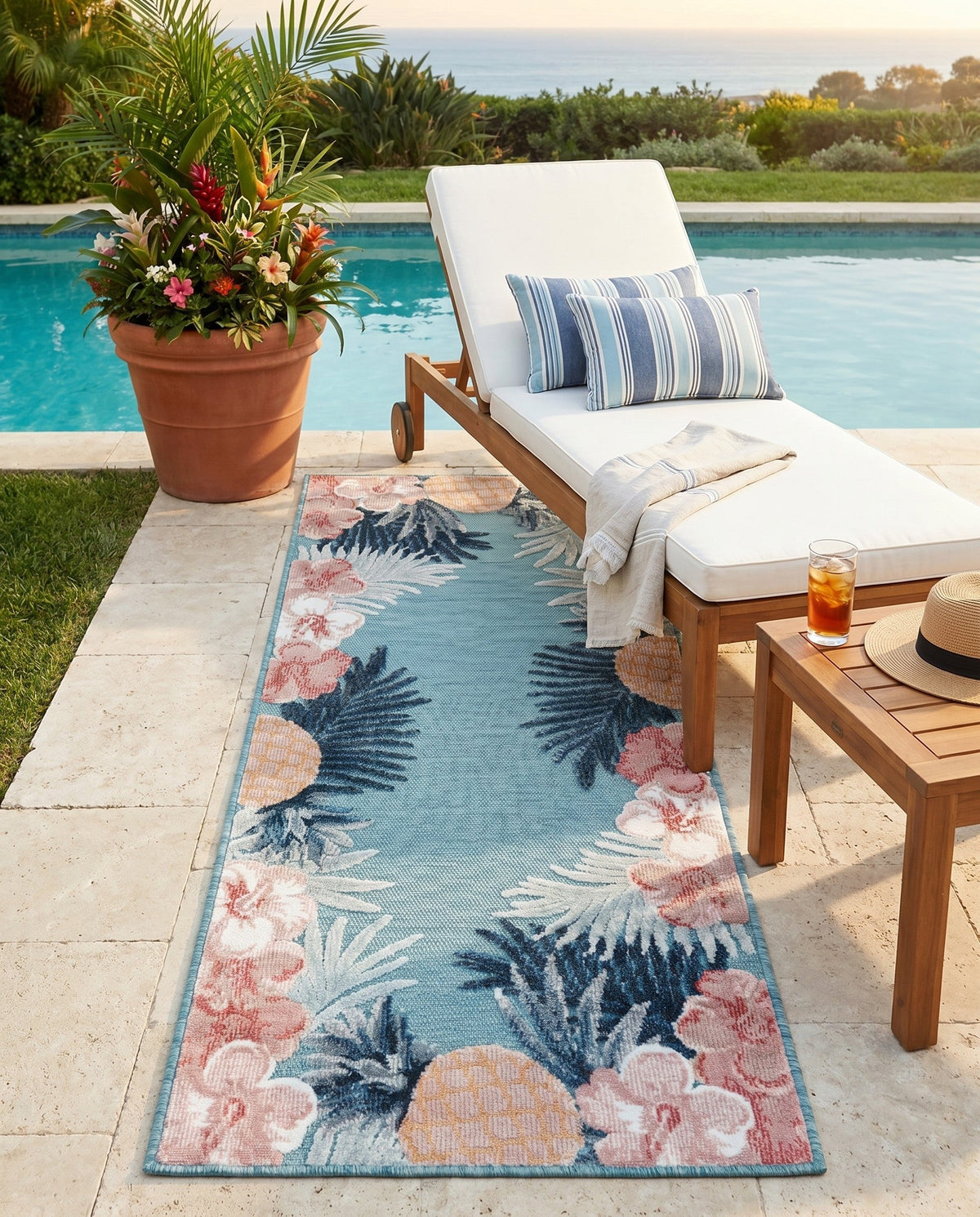 Seaside Blooms Collection Area Rug - Haven Runner Blue  lifestyle 97