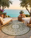 Tribal Terrace Treasures Collection Area Rug -  Incan Isle (Green) Round Green  lifestyle 38