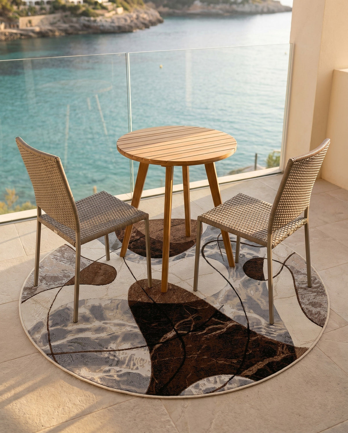 Urban Terrace Collection Area Rug -  Garden Round Brown and White  lifestyle 67