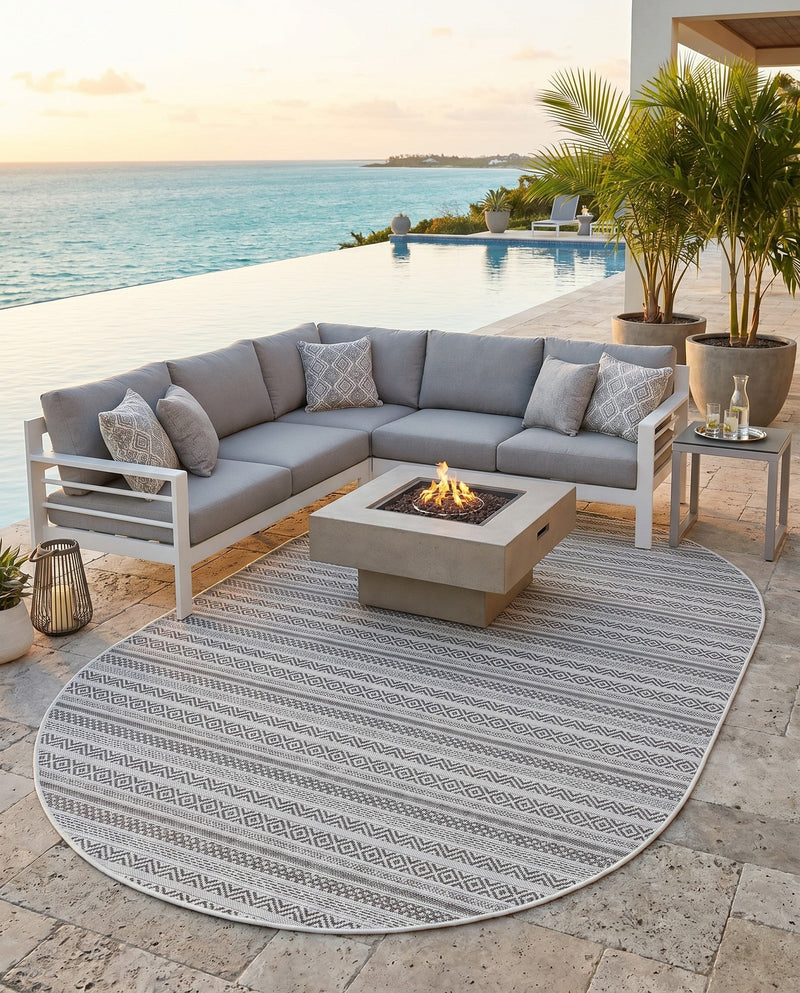 Seaside Stripes Collection Area Rug -  Boardwalk (Beige) Oval Beige  lifestyle 22