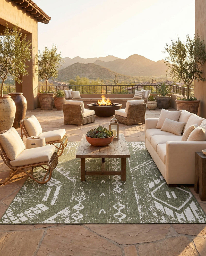 Desert Nomad Terrace Collection Area Rug - Sahara (Green) Rectangle Green  lifestyle 9