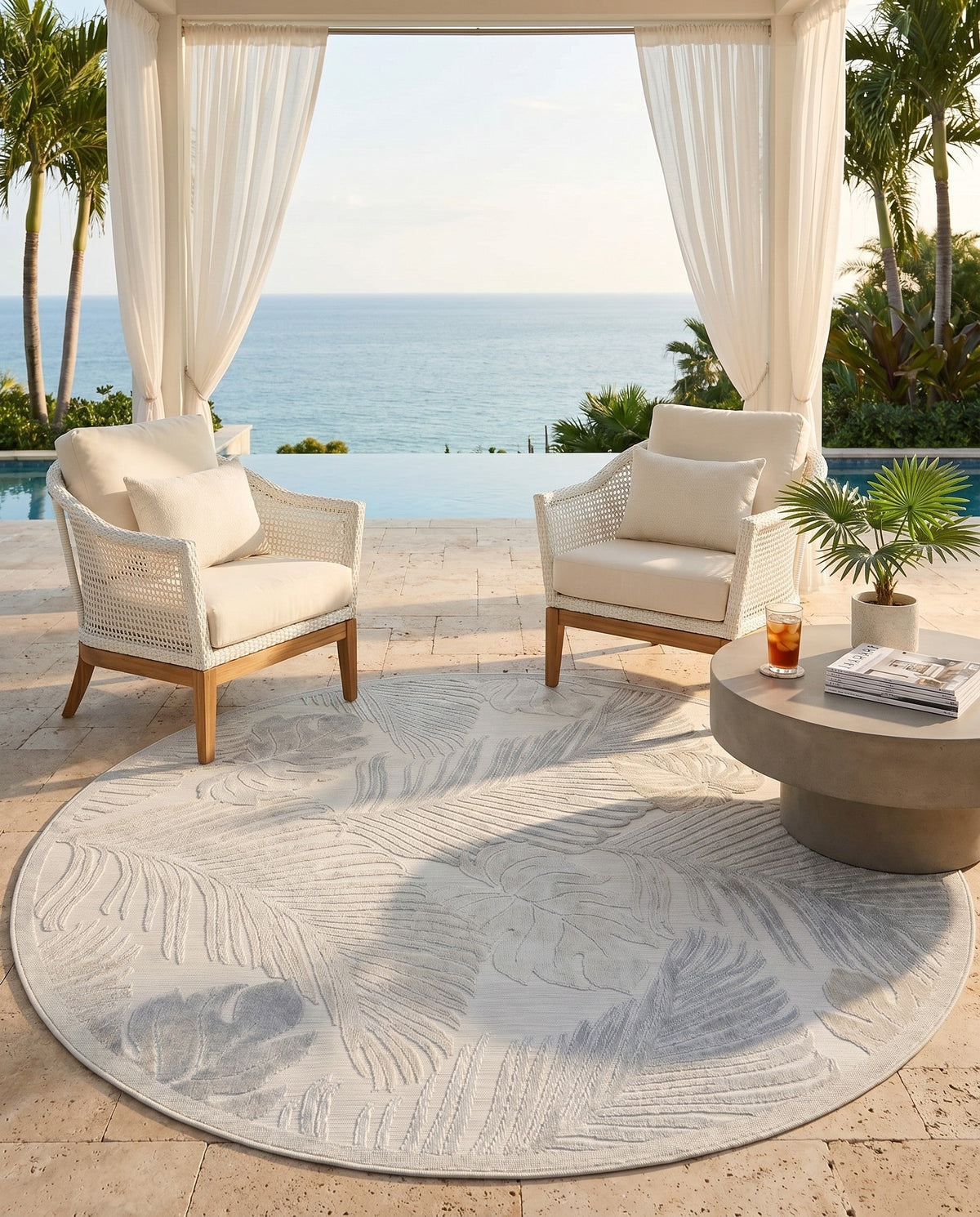 Seaside Blooms Collection Area Rug -  Tranquil Round Gray  lifestyle 94