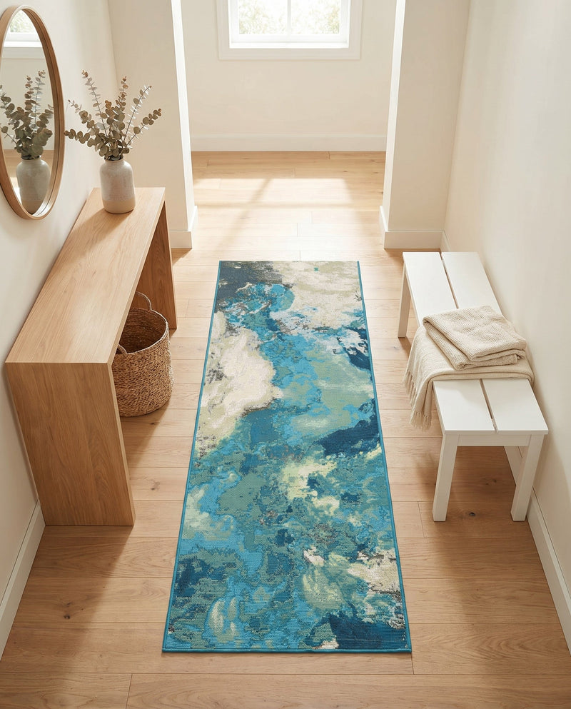 Urban Terrace Collection Area Rug -  Gazebo Runner Blue and Ivory  lifestyle 58