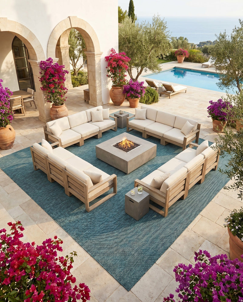 Seaside Serenity Collection Area Rug - Veranda (Teal) Square Teal  lifestyle 38