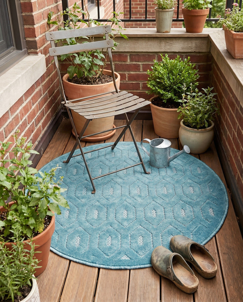 Garden Lattice Charm Collection Area Rug - Arbor (Aqua) Round Aqua  lifestyle 52