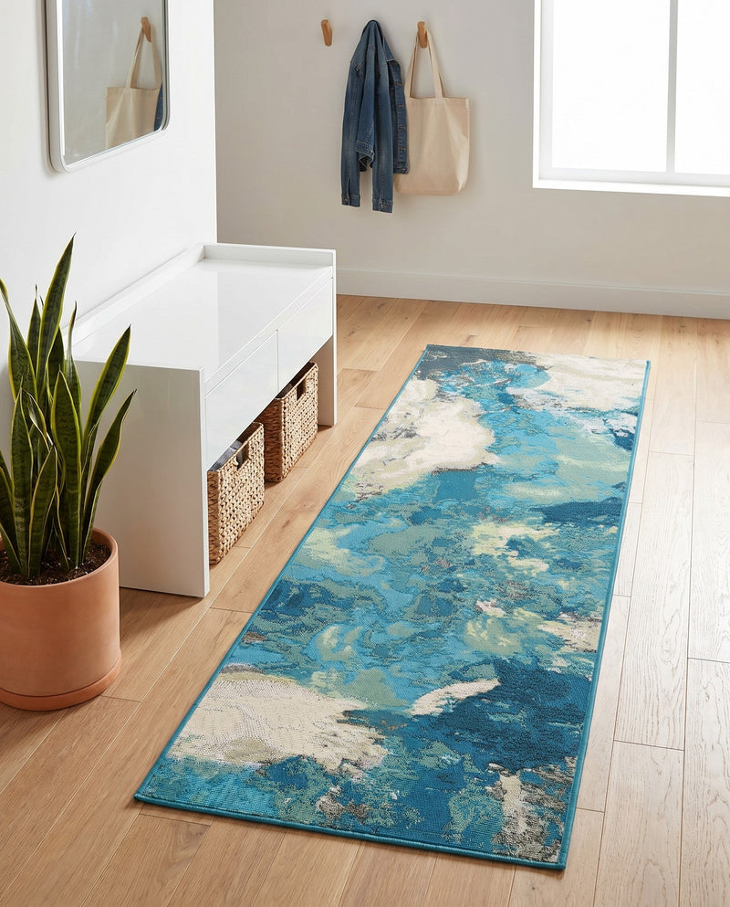 Urban Terrace Collection Area Rug -  Gazebo Runner Blue and Ivory  lifestyle 68