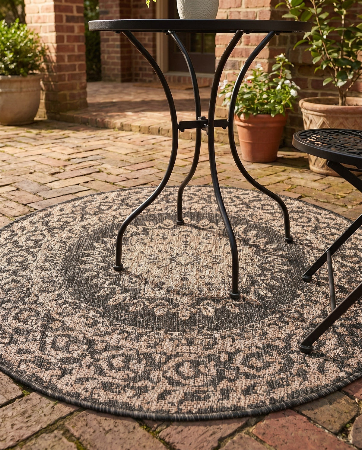 Patio Heritage Collection Area Rug -  Lafayette (Black) Round Black  lifestyle 87