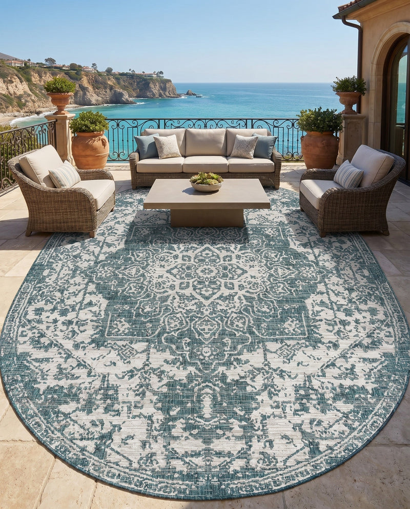 Urban Oasis Rugs Collection Area Rug -  Penthouse (Teal) Oval Teal  lifestyle 80