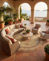 Patio Heritage Collection Area Rug -  Pergola Round Blue and Light Brown  lifestyle 65