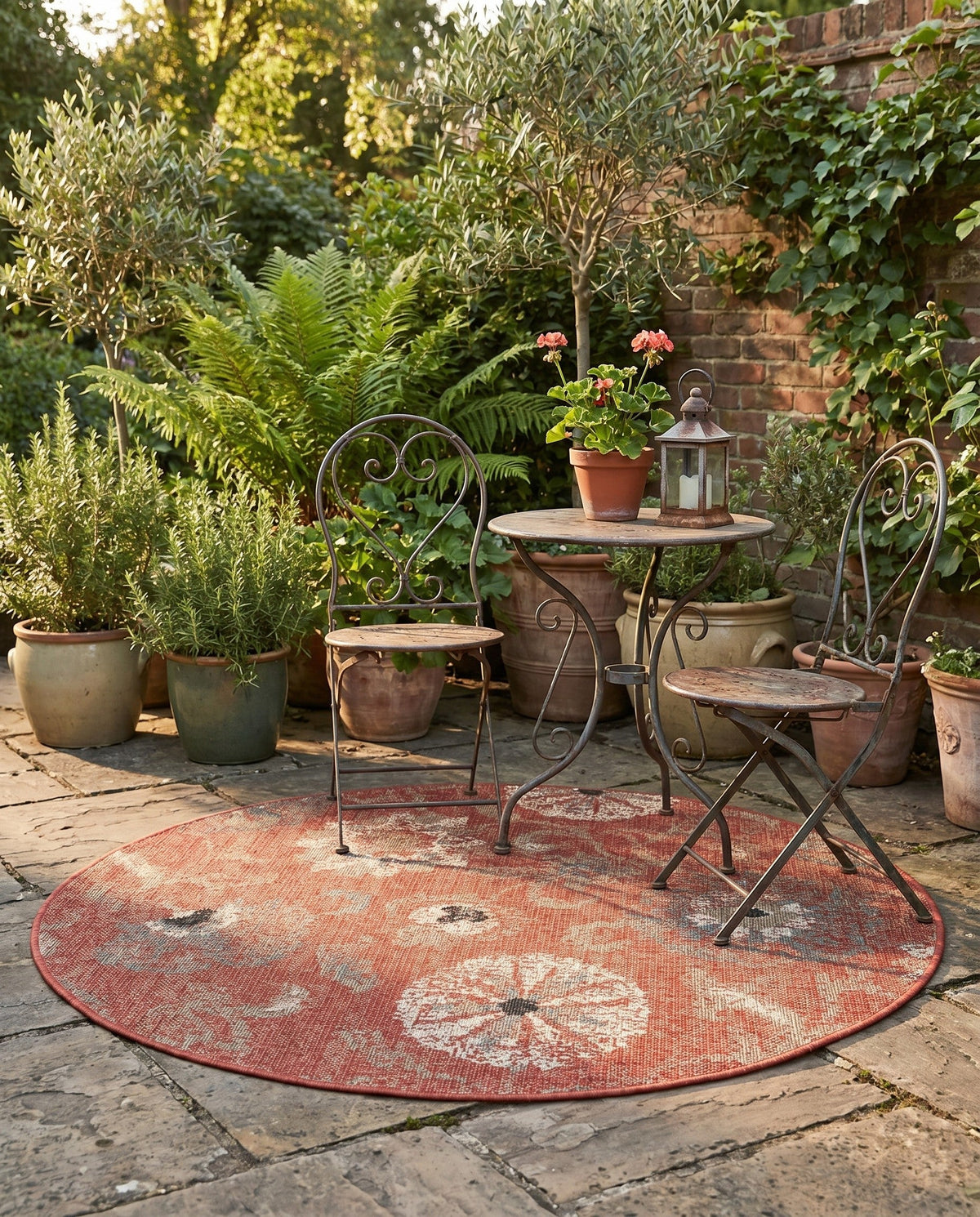 Seaside Blooms Collection Area Rug - Seychelles Round Terracotta  lifestyle 155