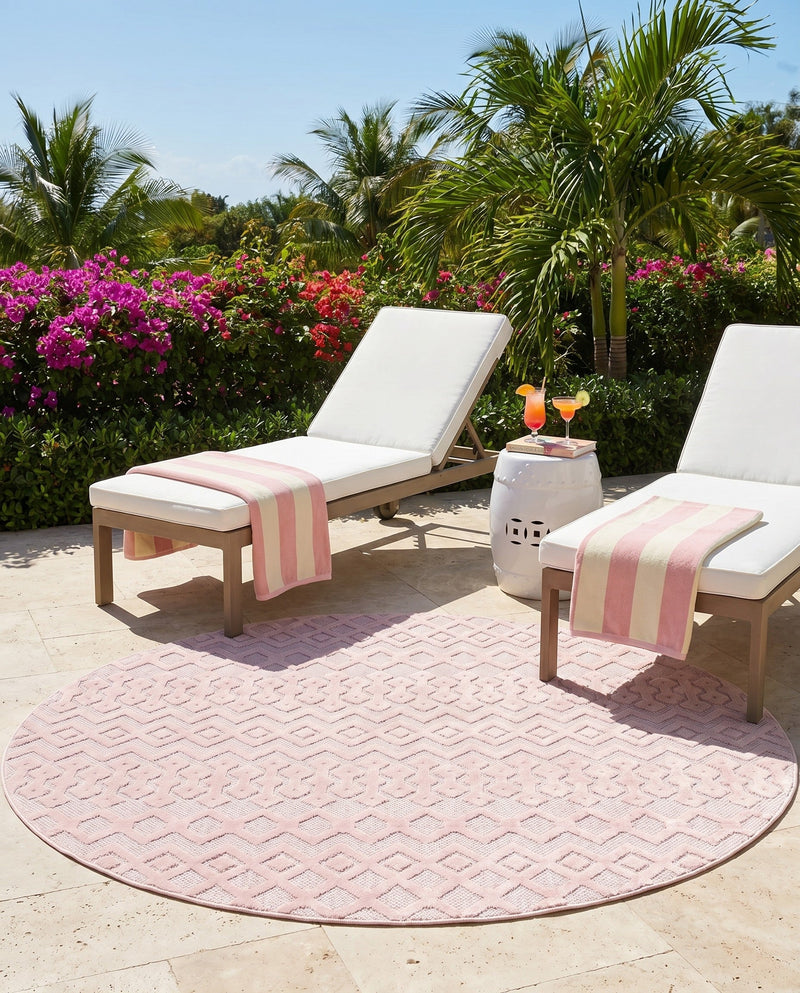 Garden Lattice Charm Collection Area Rug -  Pergola (Pink) Round Pink  lifestyle 32