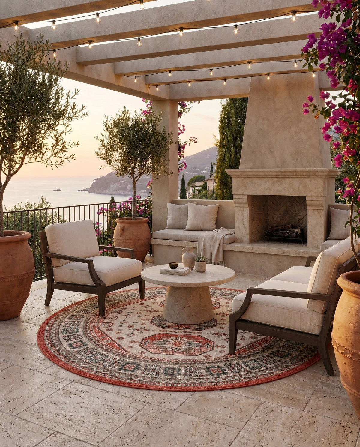 Patio Heritage Collection Area Rug - Veranda Round Multi  lifestyle 52