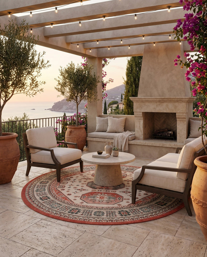 Patio Heritage Collection Area Rug - Veranda Round Multi  lifestyle 52