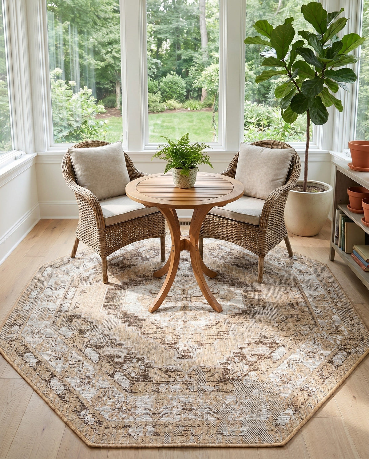Patio Heritage Collection Area Rug -  Augusta (Natural) Octagon Natural  lifestyle 112