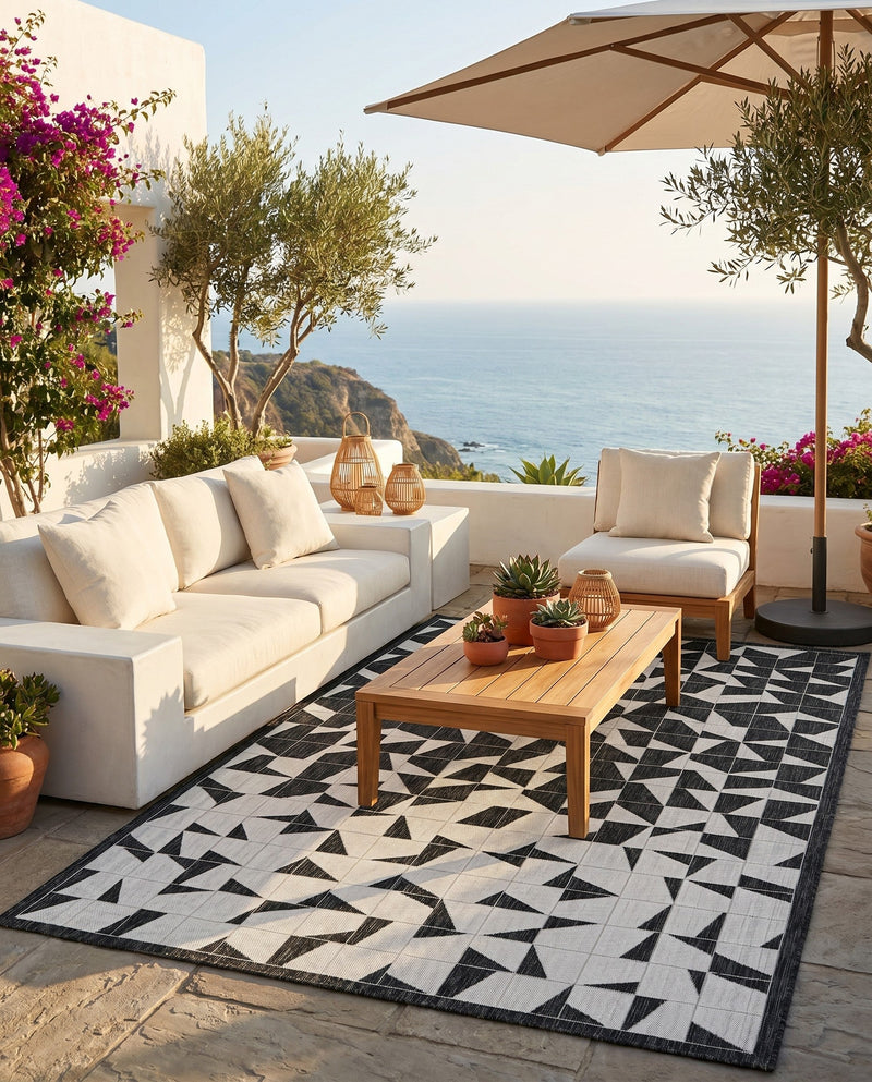 Urban Terrace Collection Area Rug -  Mercer Rectangle Black and White  lifestyle 18