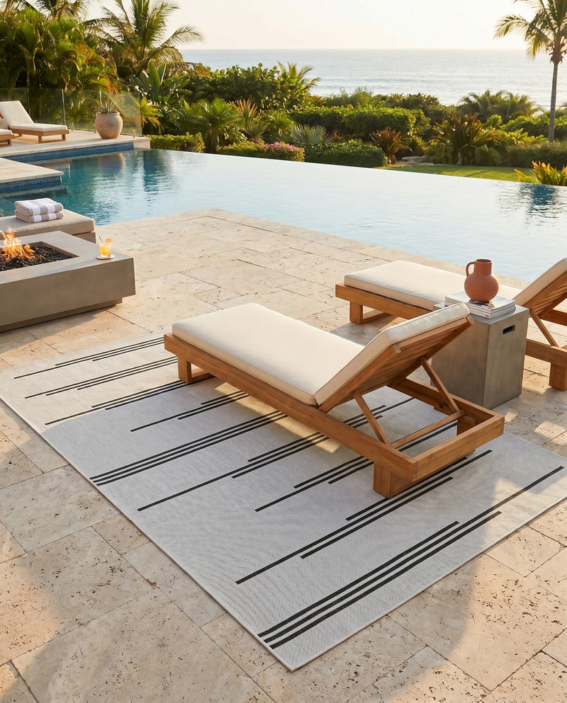 Urban Terrace Collection Area Rug -  Brooklyn Rectangle White and Black  lifestyle 39