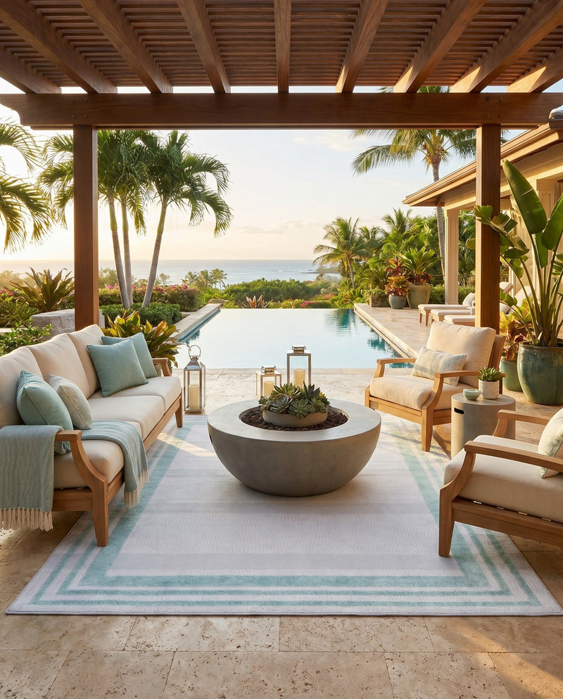 Bahama Breeze Outdoor Collection Area Rug -  Abaco Rectangle Gray Teal  lifestyle 39
