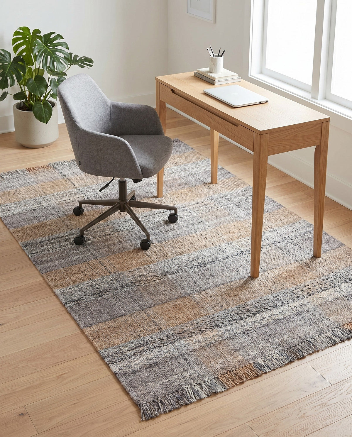 Sustainable Grid Indoor-Outdoor Oasis Collection Area Rug - Savannah Rectangle Desert Gray  lifestyle 81