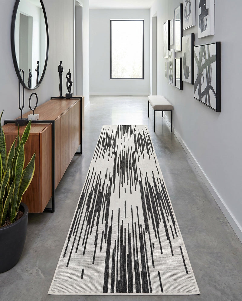 Urban Terrace Collection Area Rug -  Riverside Runner Black and White  lifestyle 36