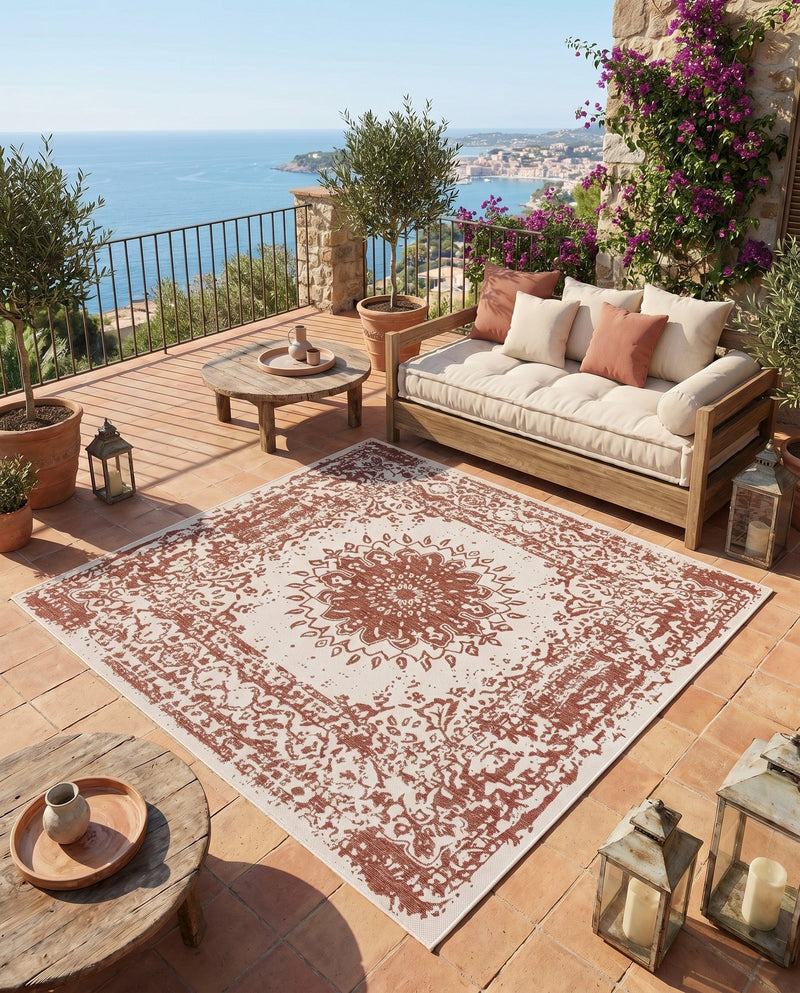 Patio Heritage Collection Area Rug -  Lafayette (Rust Red) Square Rust Red  lifestyle 68