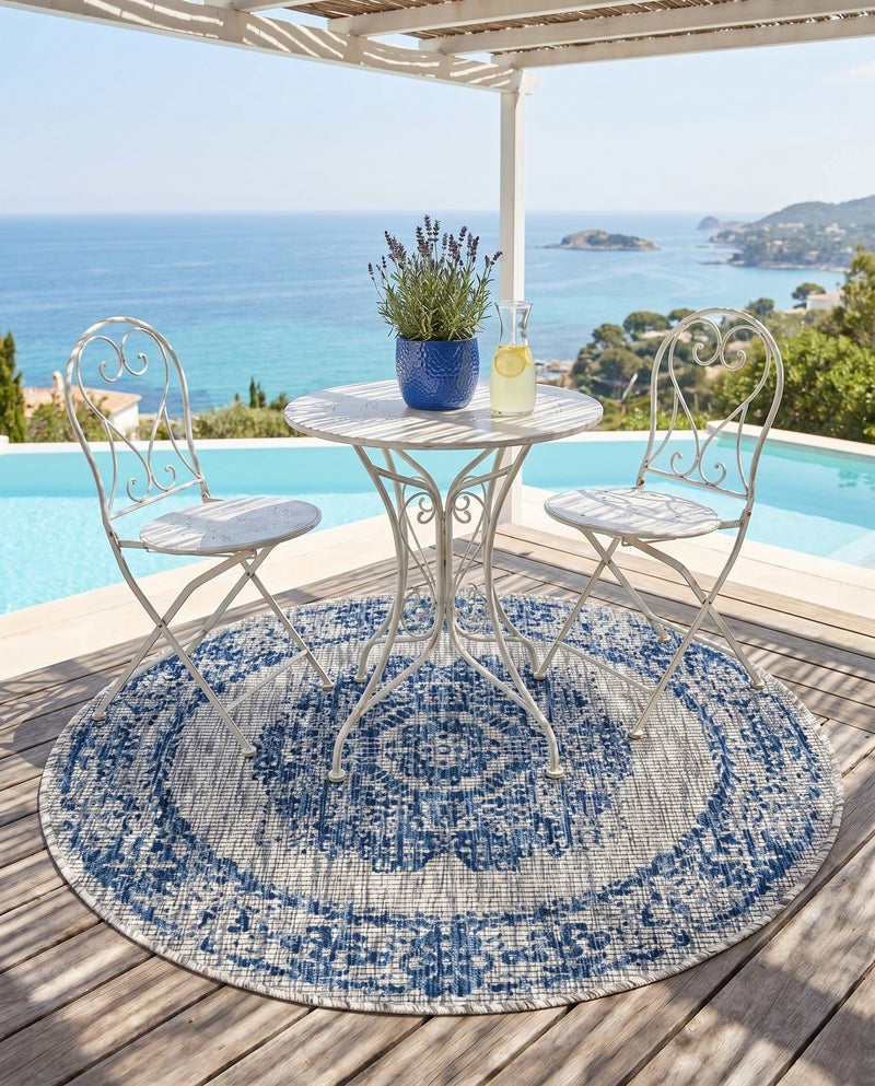 Patio Heritage Collection Area Rug - Savannah (Blue) Round Blue  lifestyle 78