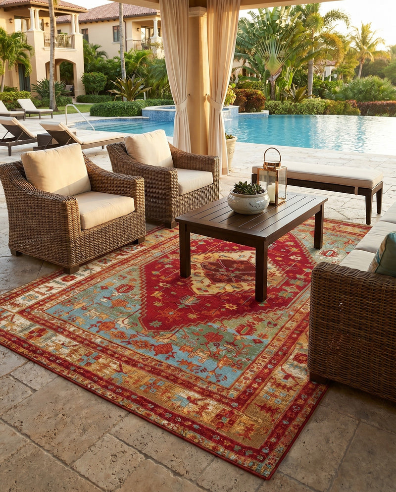 Patio Heritage Collection Area Rug -  Arbor Rectangle Red Green Blue  lifestyle 13