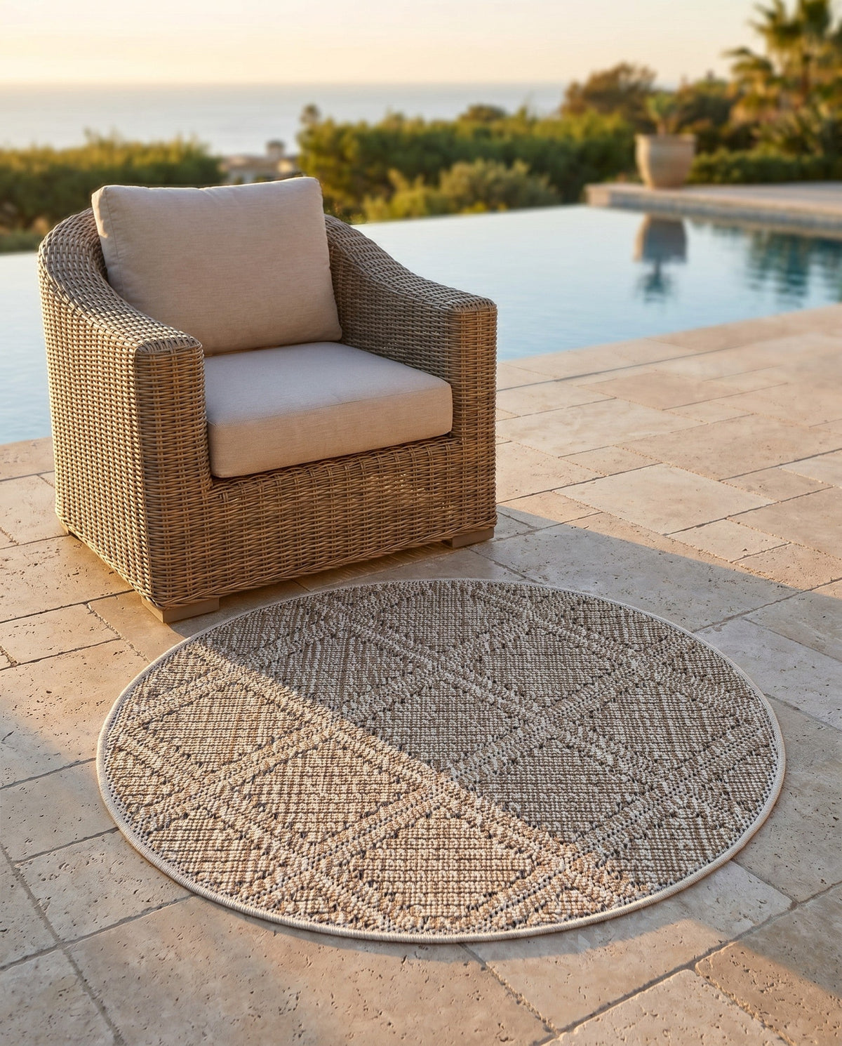 Savannah Pergola Collection Area Rug -  Eden Round Khaki  lifestyle 179