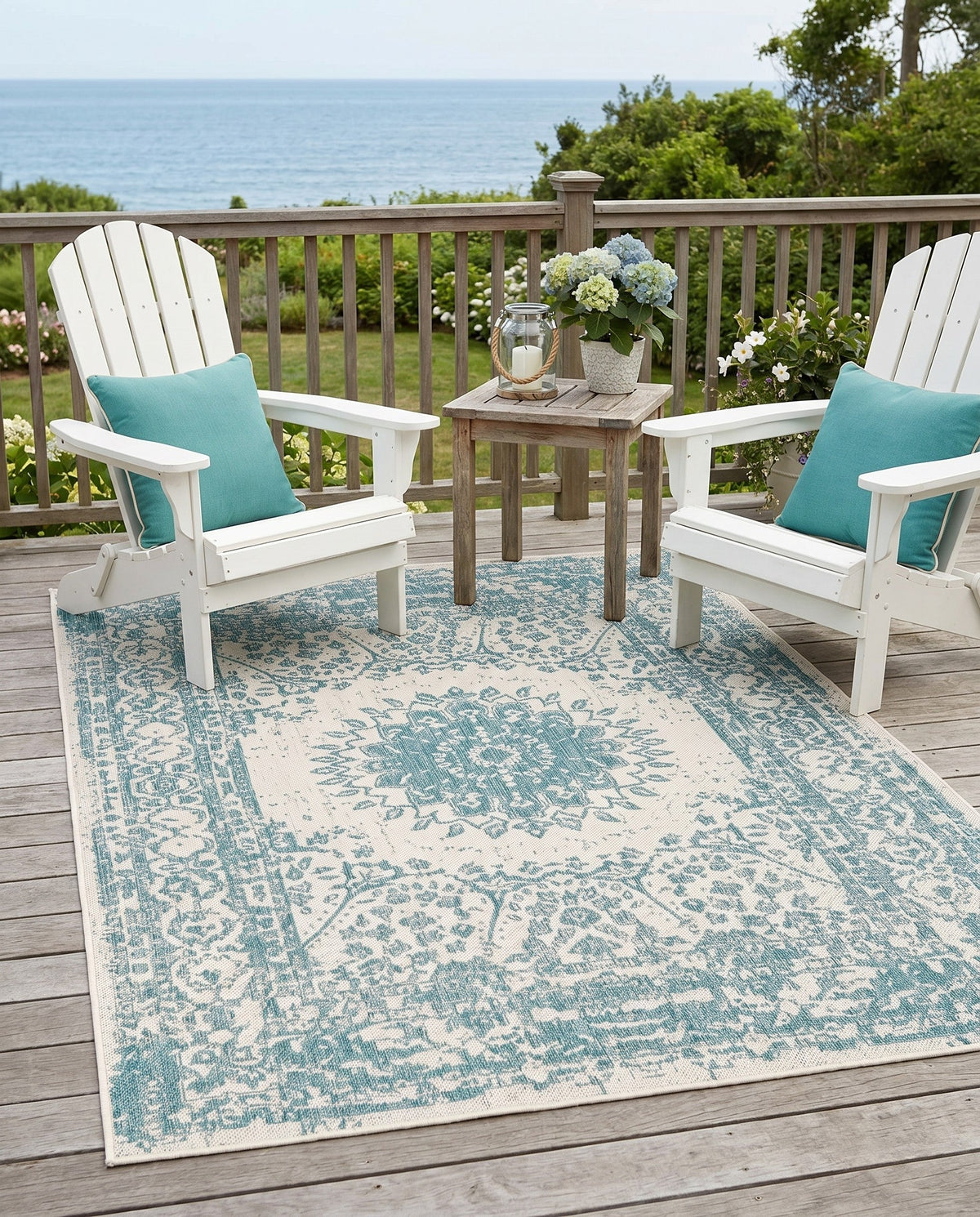 Patio Heritage Collection Area Rug -  Lafayette (Aqua) Rectangle Aqua  lifestyle 34