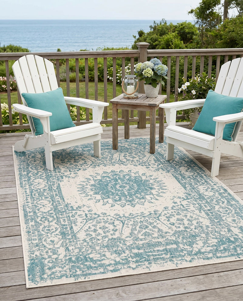 Patio Heritage Collection Area Rug -  Lafayette (Aqua) Rectangle Aqua  lifestyle 34