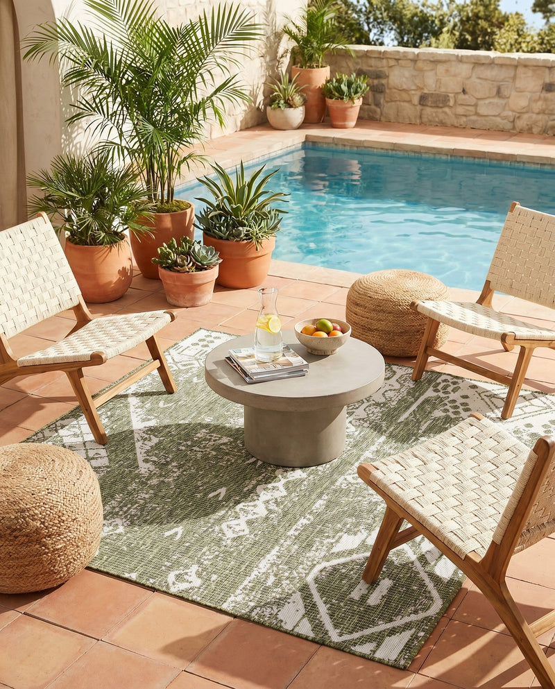 Desert Nomad Terrace Collection Area Rug - Sahara (Green) Square Green  lifestyle 64