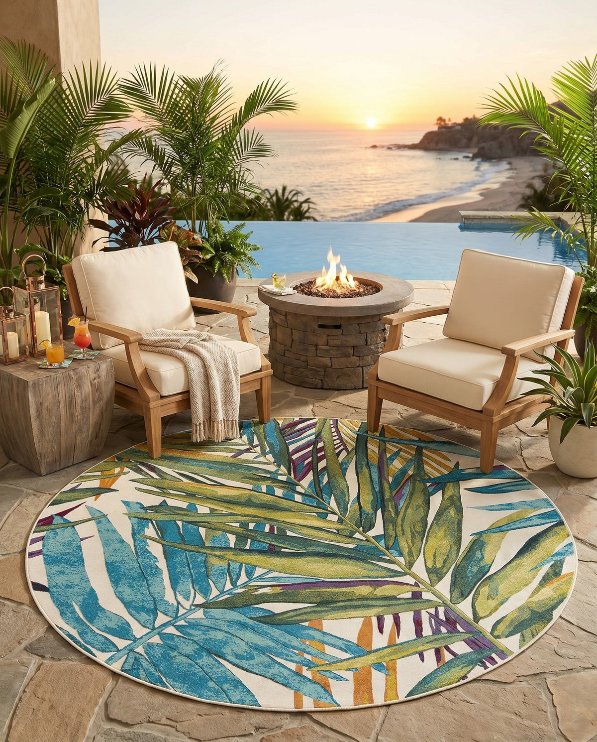 Seaside Blooms Collection Area Rug -  Arcadia Round Multi  lifestyle 92