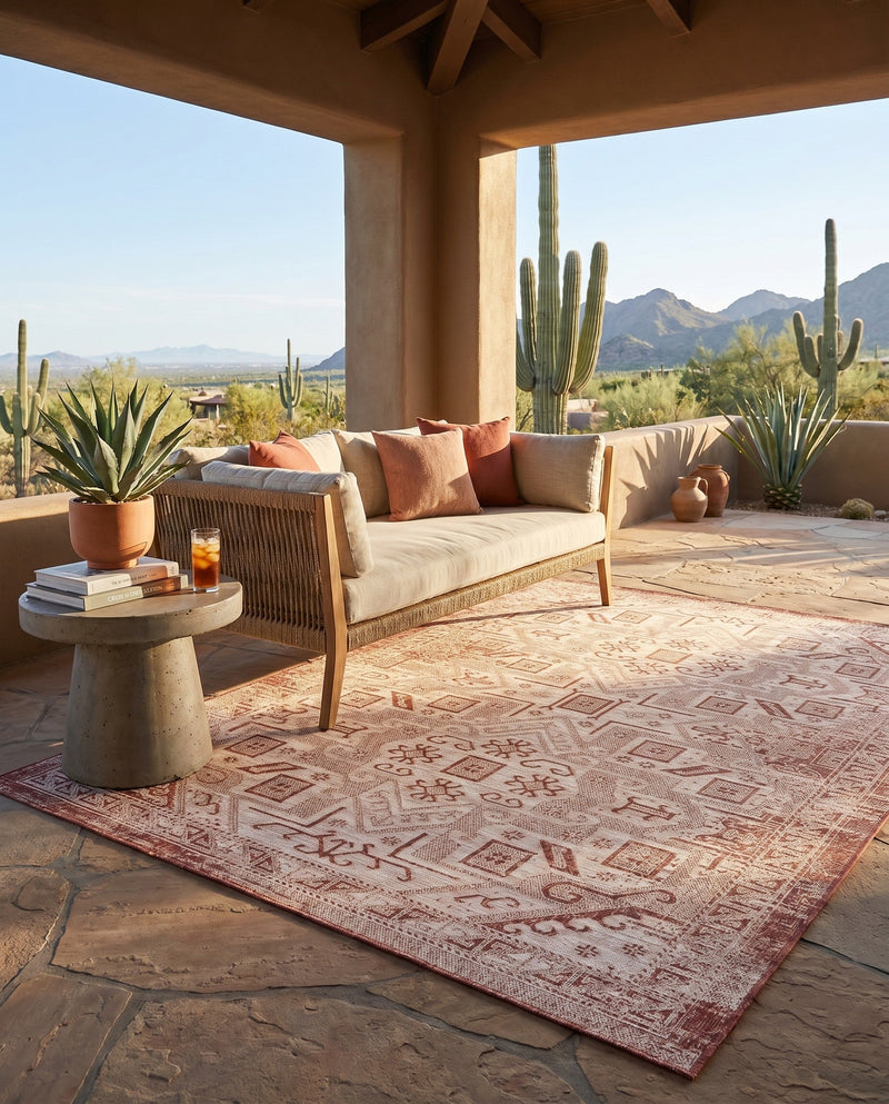 Tribal Terrace Treasures Collection Area Rug - Mayan Marina (Rust Red) Rectangle Rust Red  lifestyle 5